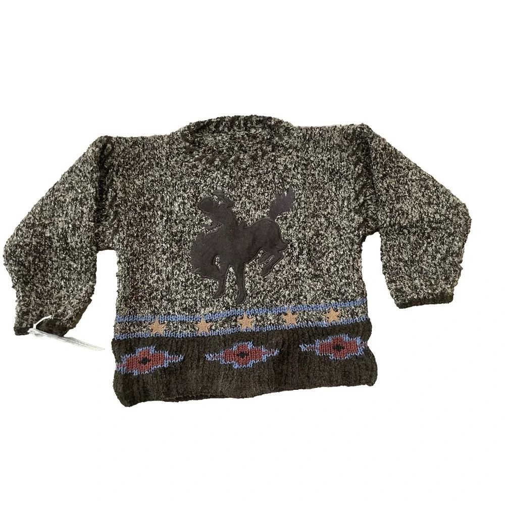 Vtg‎ NWT Child Aspen Hand Knitted Horse Appliqued Cotton Sweater Sz 5